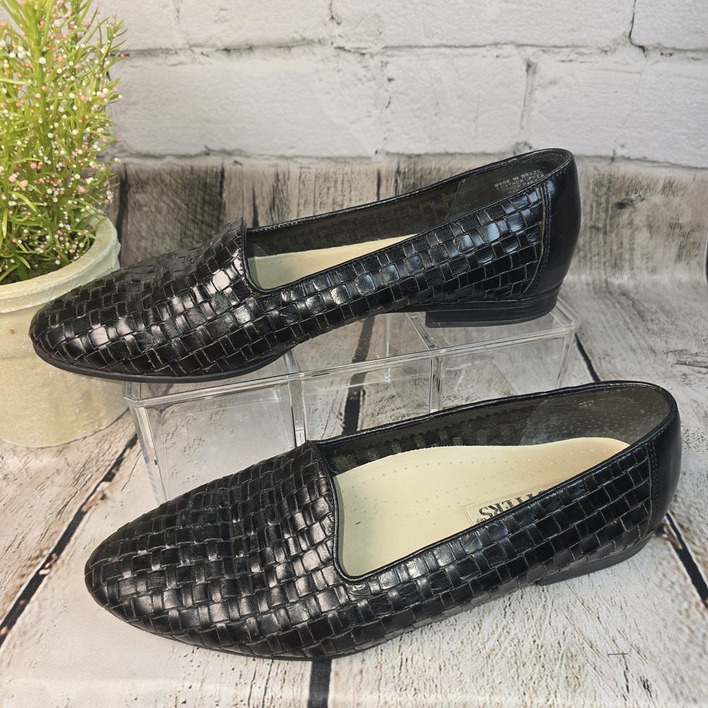Trotters Black Woven Slip On Loafers Leather Womens Size 9 - Picture 3 of 10